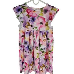 ORCHID LANE Girls Youth Size 12 Dress Floral Ruffled Sleeve Purple Pink Shift